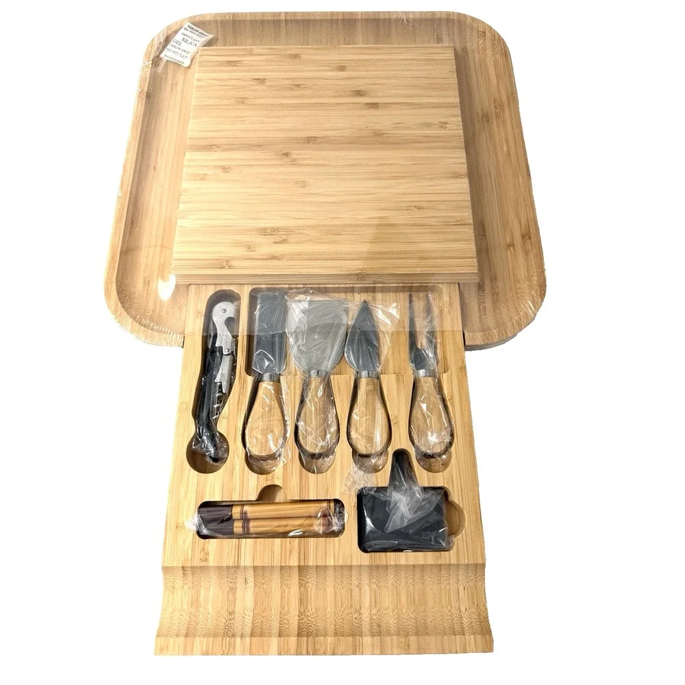 Bamboo Charcuterie Board w/Hidden Drawer with 7 Accessories by Bambusi NEW